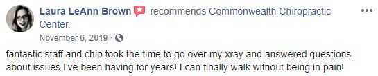 Commonwealth Chiropractic Center Patient Testimonial