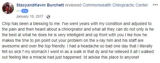 Commonwealth Chiropractic Center Patient Testimonial