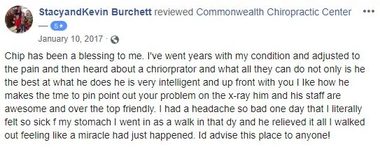 Commonwealth Chiropractic Center Patient Testimonial
